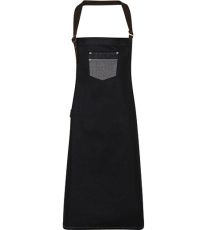 Džínová zástěra s náprsenkou a umělou kůží PR136 Premier Workwear Black Denim